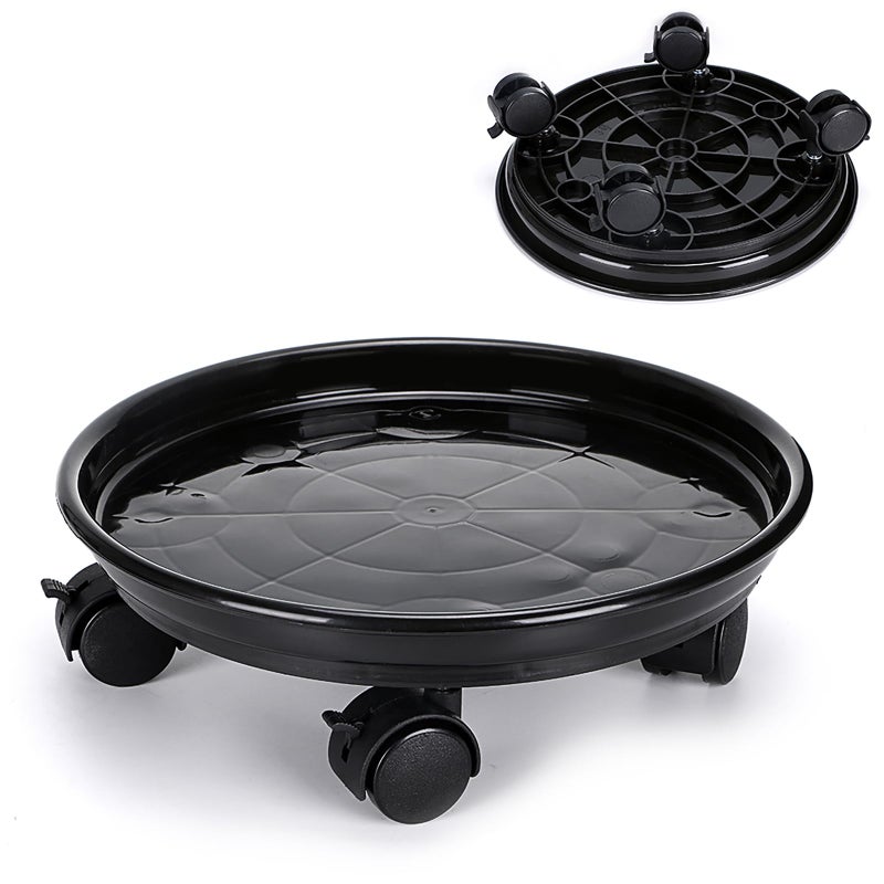 Skelang 2 Pack 11.8" Plant Pallet Caddy Stand with Lock Wheels, Round Flower Pot, Planter Trolley Casters, Moving Plant Pot Saucer - Image 2
